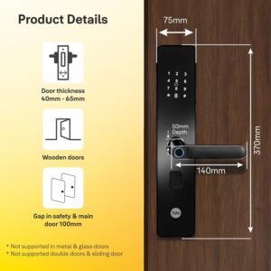 Yale YDME 100 NxT, Smart Door Lock with Biometric, Pincode, RFID Card & Mechanical Keys, Color- Black, for Home & Office