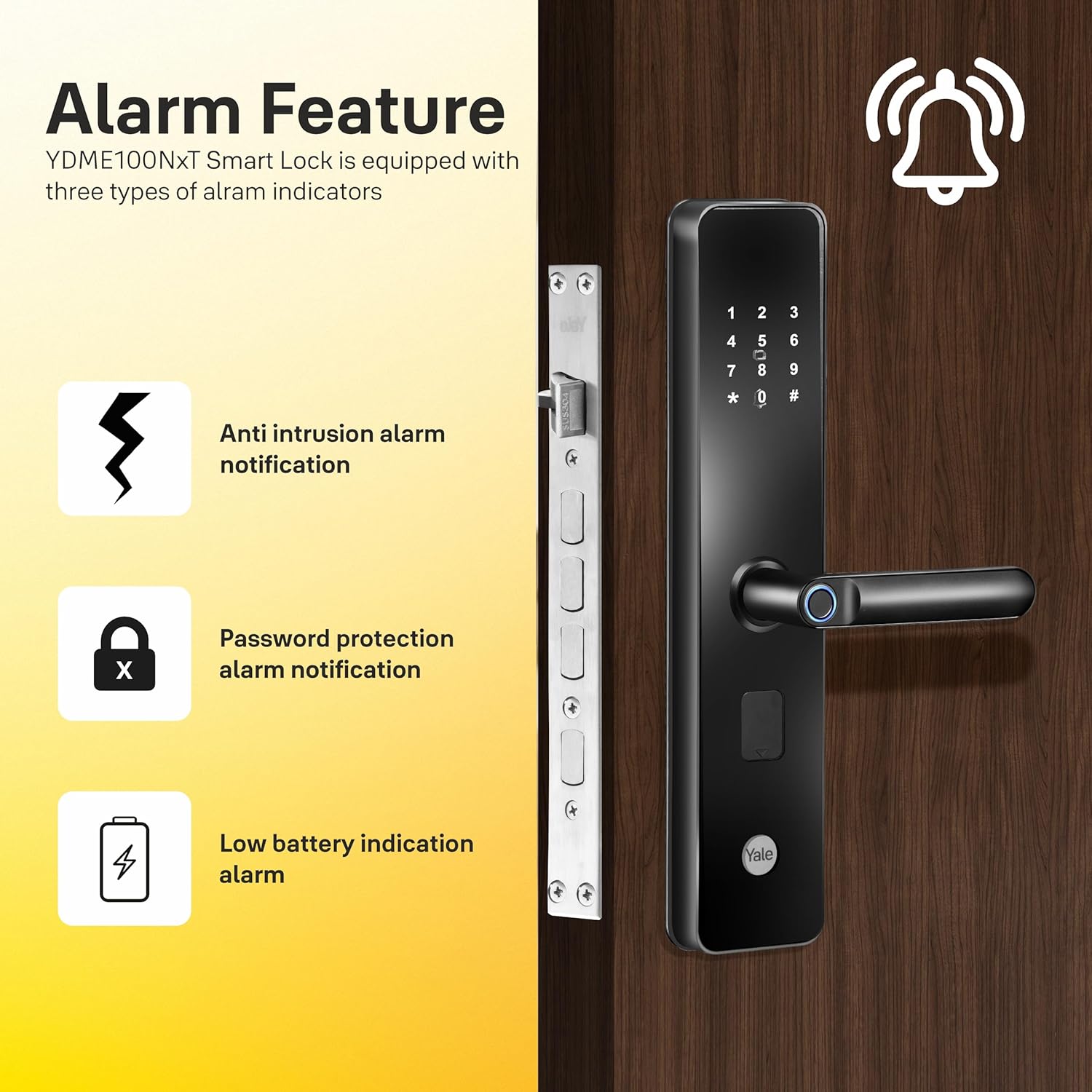 Yale YDME 100 NxT, Smart Door Lock with Biometric, Pincode, RFID Card & Mechanical Keys, Color- Black, for Home & Office - Image 4
