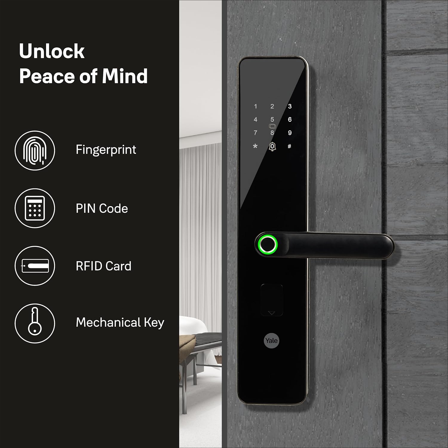 Yale YDME 100 NxT, Smart Door Lock with Biometric, Pincode, RFID Card & Mechanical Keys, Color- Black, for Home & Office - Image 6